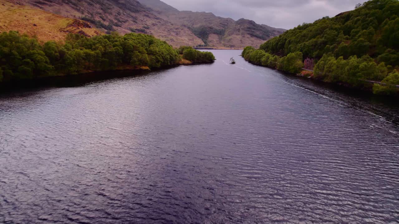 Drone shot of a Scottish lake