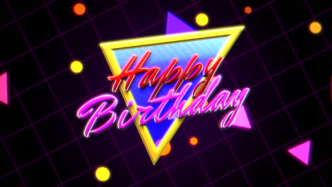 Happy-Birthday-with-neon-triangle-and-confetti