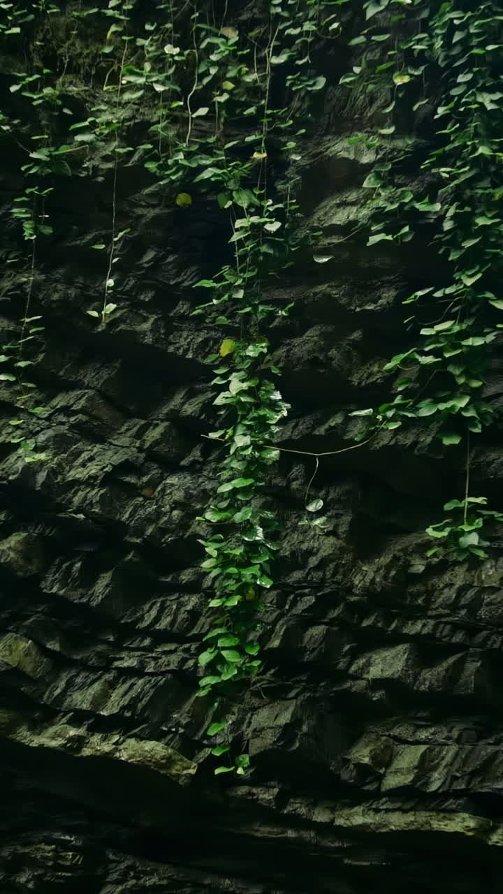 Edera su un muro di pietra scuro