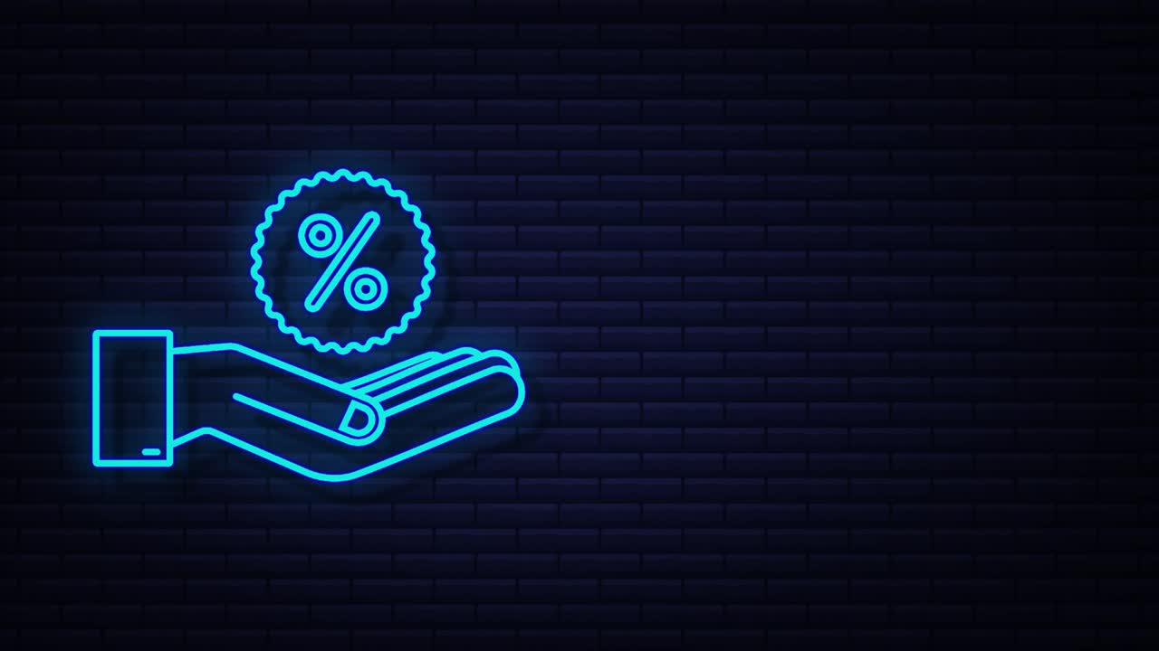 porcentaje en manos en estilo neón. dibujo. signo de porcentaje. gráfico de movimiento