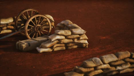pistola detrás de sacos de arena durante la guerra civil de los ee.uu.