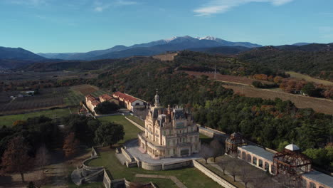 aerial view of a historic chateau in the french countryside