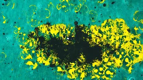 abstract fluid art with teal, yellow, and black