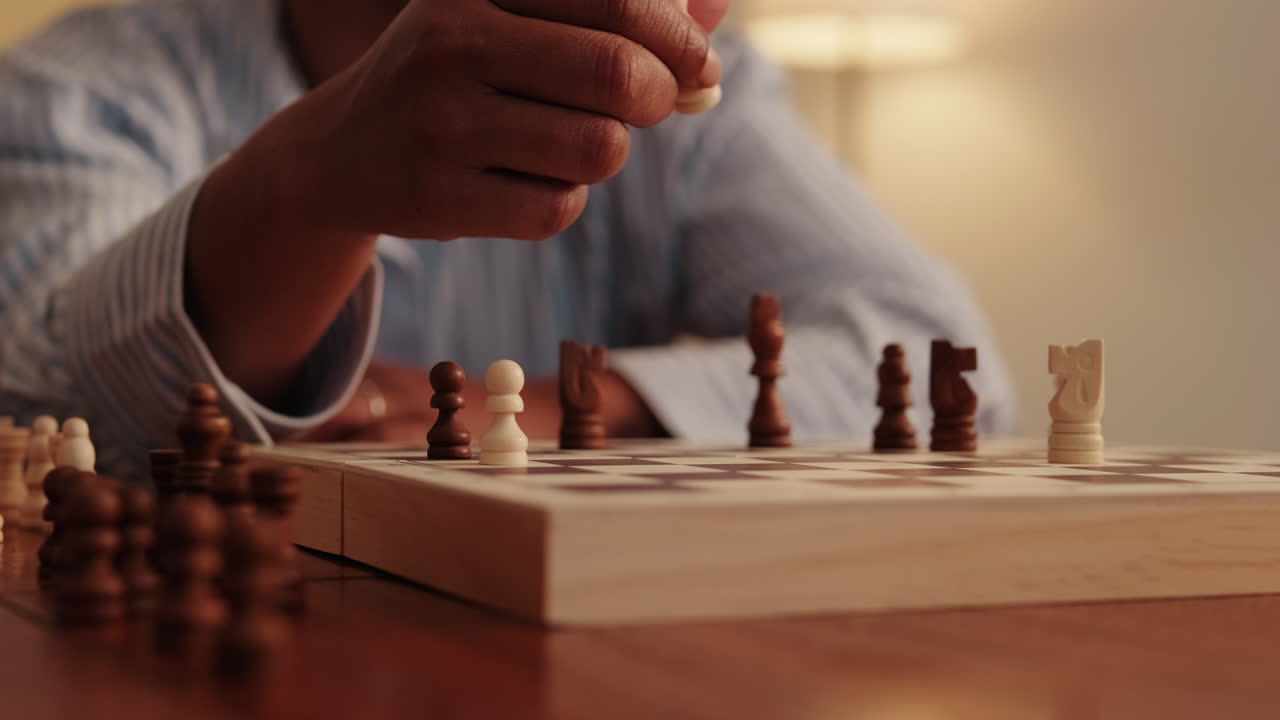 Chess Player Makes A Move With A White Pawn