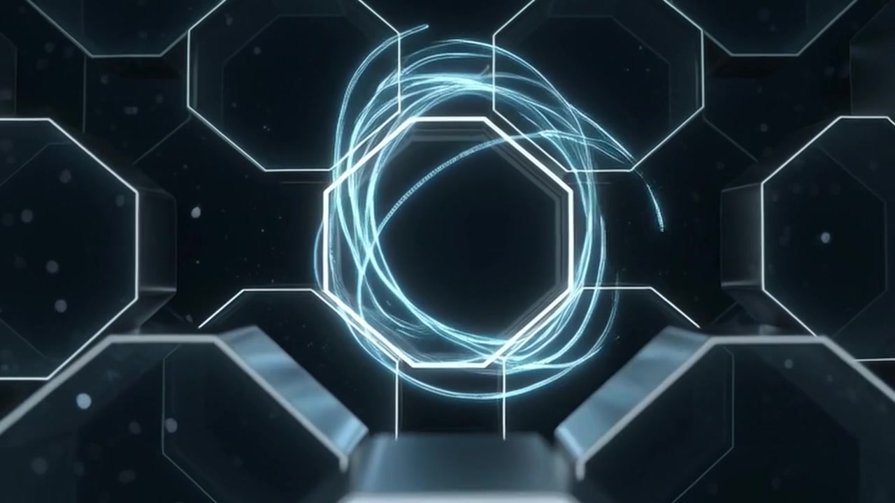 Digital Data Streams Flowing Through Abstract Hexagonal Grid