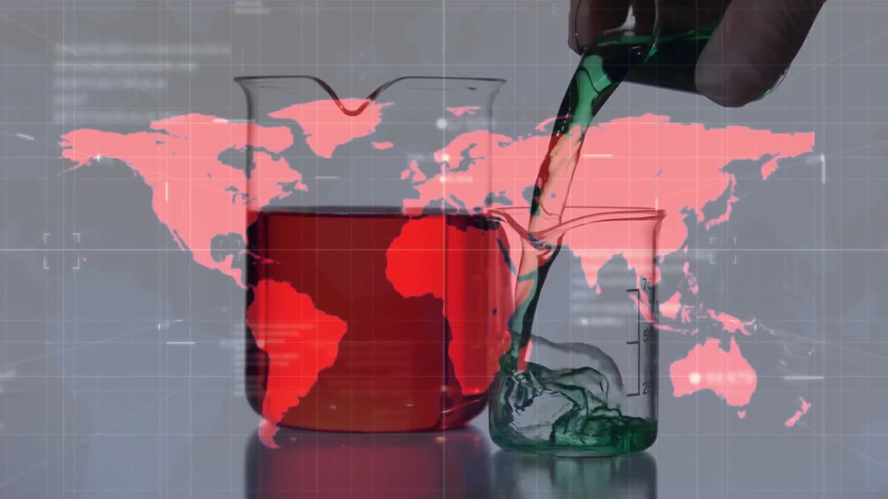 측정 컵 위 에 있는 세계 지도 의 애니메이션