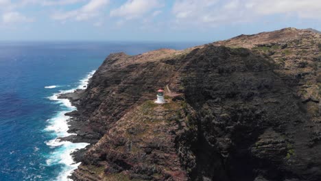 version two. smooth aerial orbit of makapuu lighthouse and rabbit island with beauitful clouds and ocean