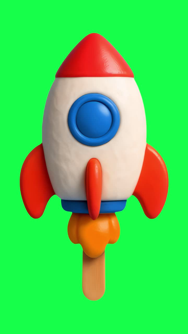 Colorful toy rocket ship animation, transparent 4K video, green screen