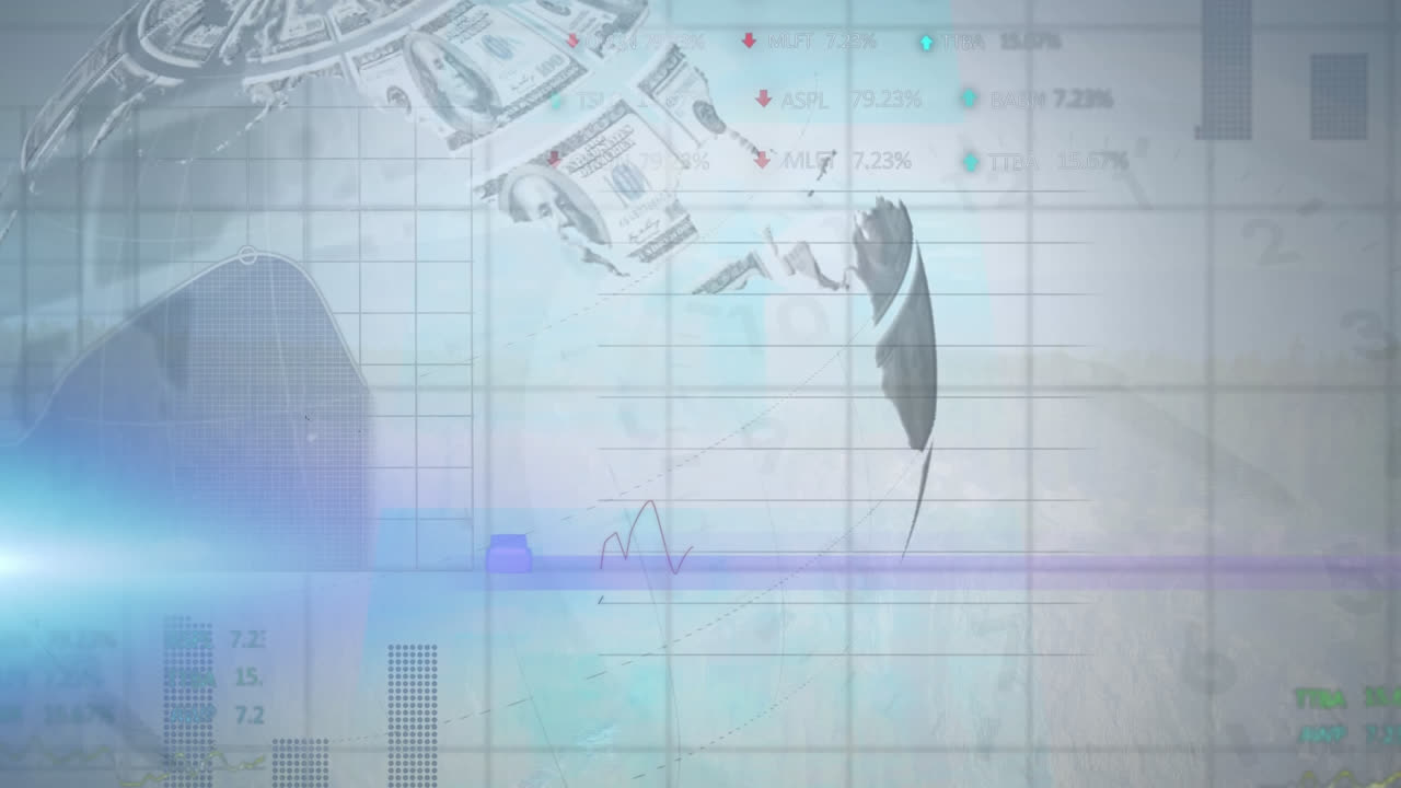 미국 달러로 전 세계 금융 데이터 처리의 애니메이션