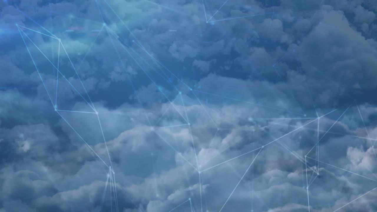 Network of connections spinning over clouds in the sky