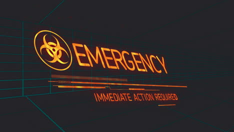 biohazard symbol with immediate action required alert in animation style