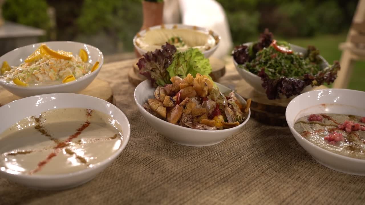 View of Sause for Egyptian lunch, close up shot, high angle shot