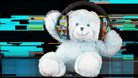 glitched teddy bear with headphones