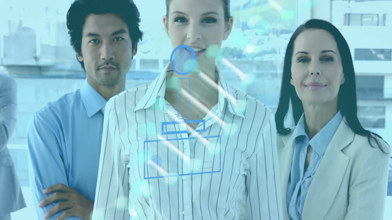 animación de la cadena de adn sobre diversas personas de negocios en la oficina