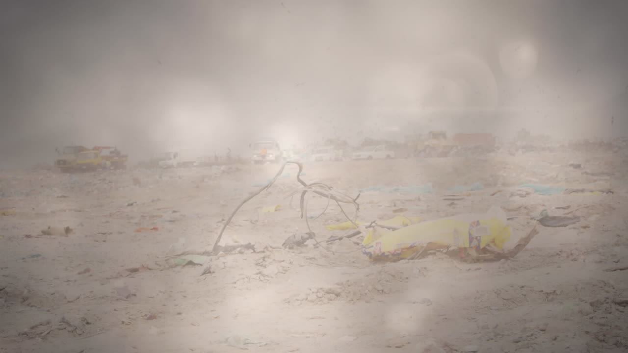 폐기물 처분장에서 차량 위에 반 ⁇ 이는 반점의 애니메이션