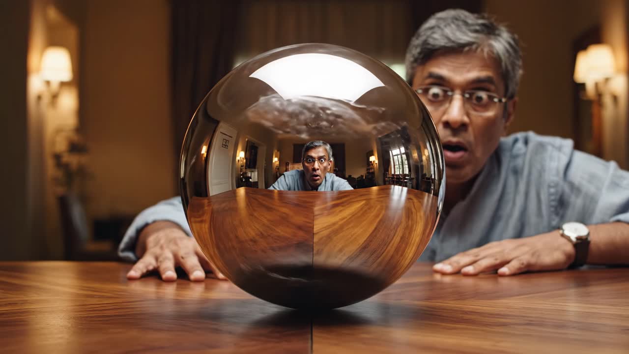 Man Shocked by Reflection in Crystal Ball