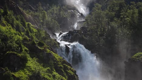 Latefossen-Waterfall-Odda-Norway.-Latefoss-is-a-powerful,-twin-waterfall.