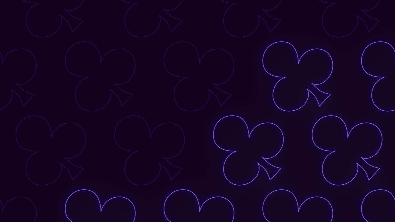 Neon outlined playing card pattern on dark brown background