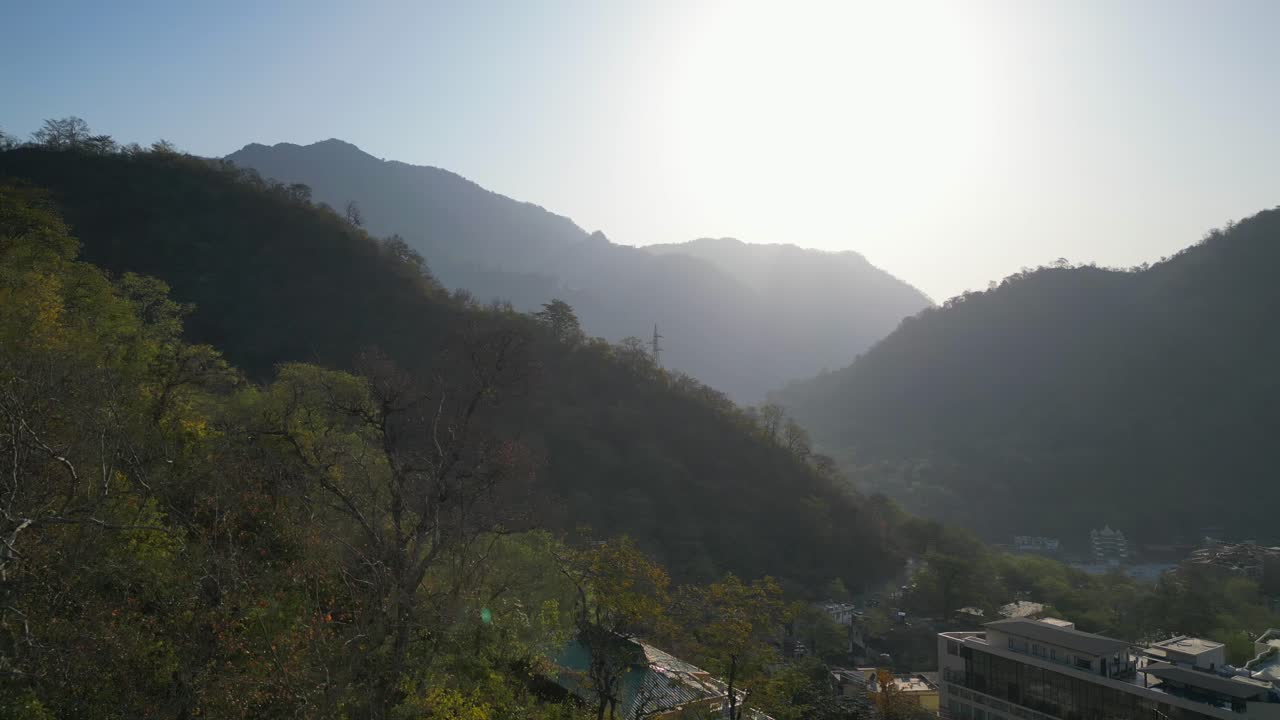 morning Rishikesh drone moving left to right view in India