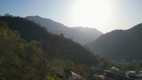 morning rishikesh drone moving left to right view in india