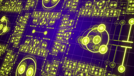 animation of neon integrated circuit on violet background