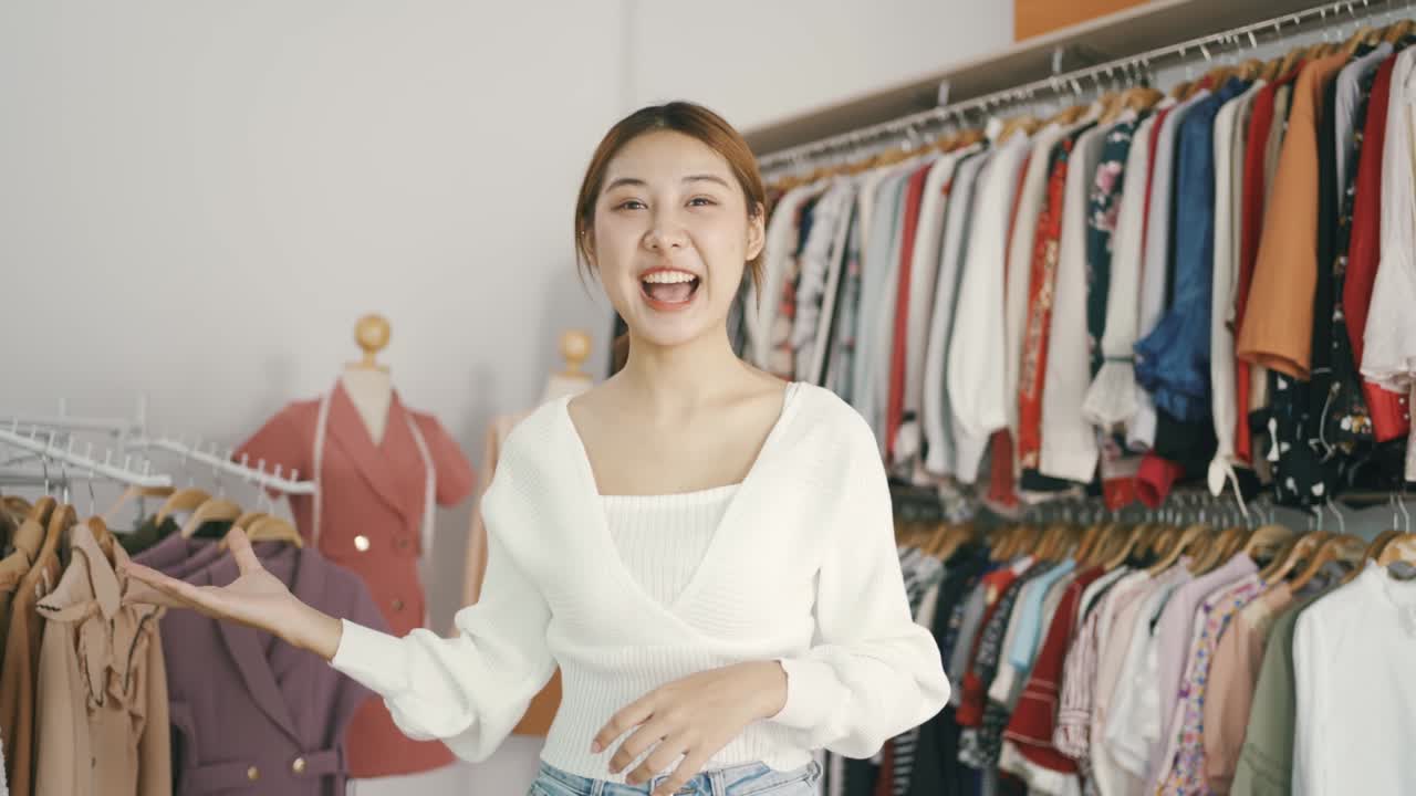 아시아 여성은 홈 스튜디오에서 라이브 바이러스 비디오 카메라를 녹음합니다. 행복한 아시아 여성은 재미있는 대화, 연설, 조언, 미디어에서 취미를 검토합니다. vlogger, 셀피 촬영, 일을 즐기십시오, 쇼, 미소, 가르치십시오, 앱을 공유하십시오.