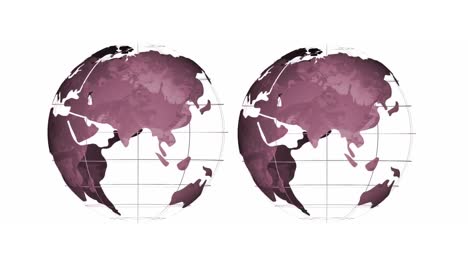 animation of two rotating purple globes, side by side on white background