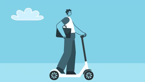 businessman with briefcase rides an electric scooter. flat design woman cartoon character isolated loop 2d animation