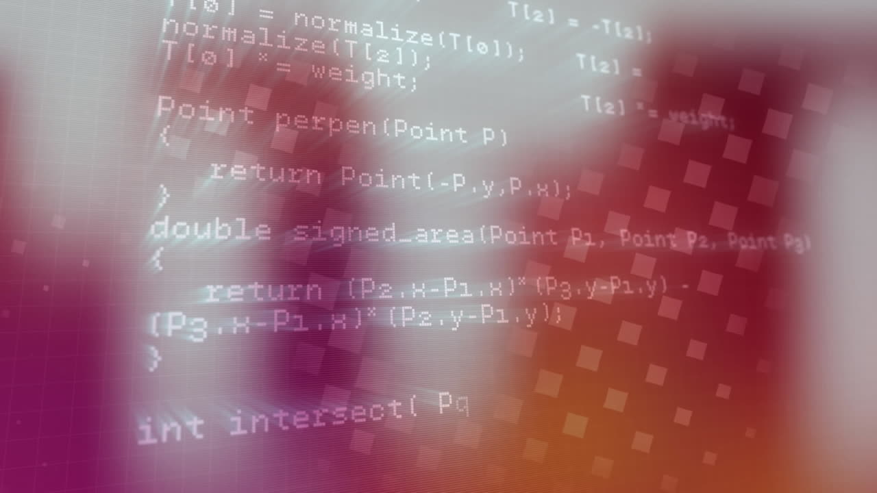Animation of data processing over sqaure shapes against pink gradient background