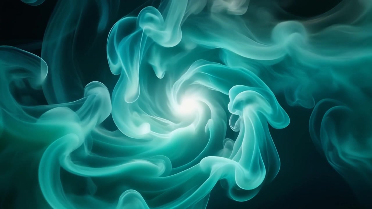 Swirling Teal Smoke Clouds Rotating Around a Bright Center