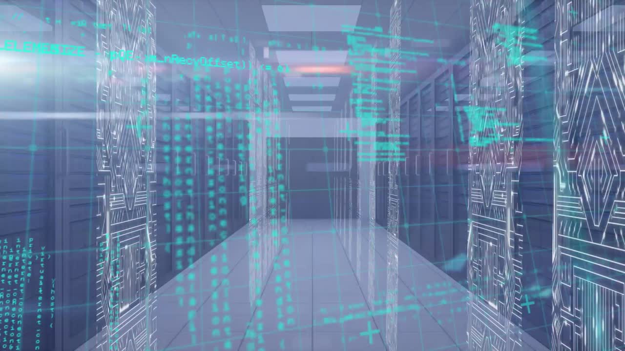 컴퓨터 서버를 통해 텍스트 및 데이터 처리의 애니메이션