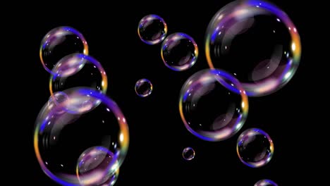 soap bubbles fly up and burst. realistic soap bubble, glare. powder, soap, detergent.  upward movement colorful soap bubbleson on black or green background. 4k video graphic animation