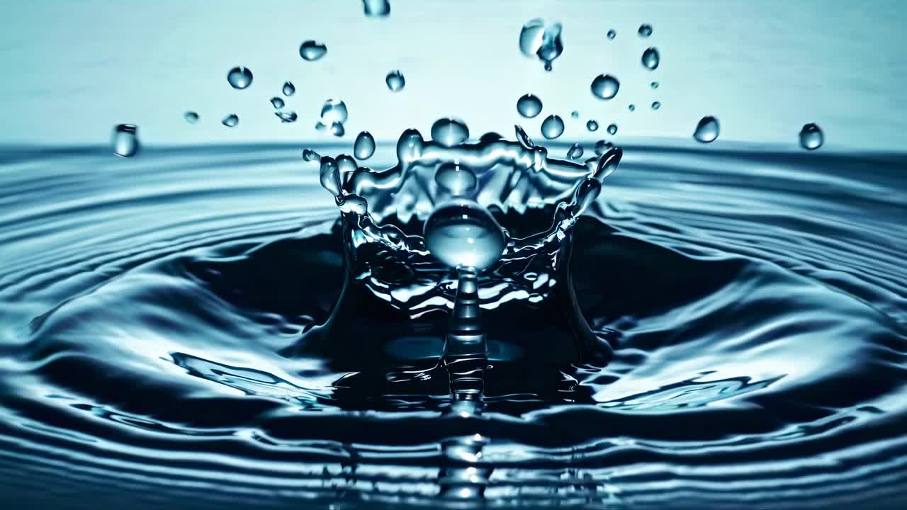 A serene video still of a water droplet creating ripples, captured from a low angle