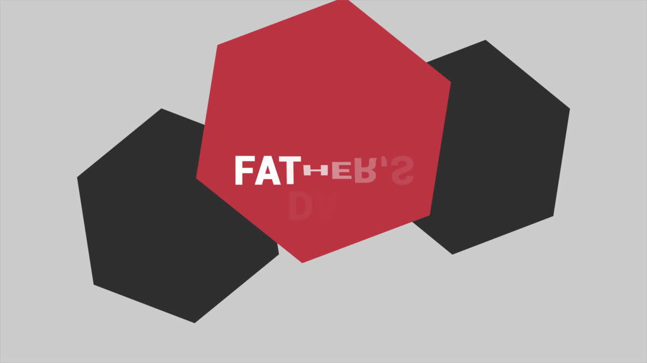 texto del día del padre con hexágonos rojos y negros sobre un degradado de moda blanco.