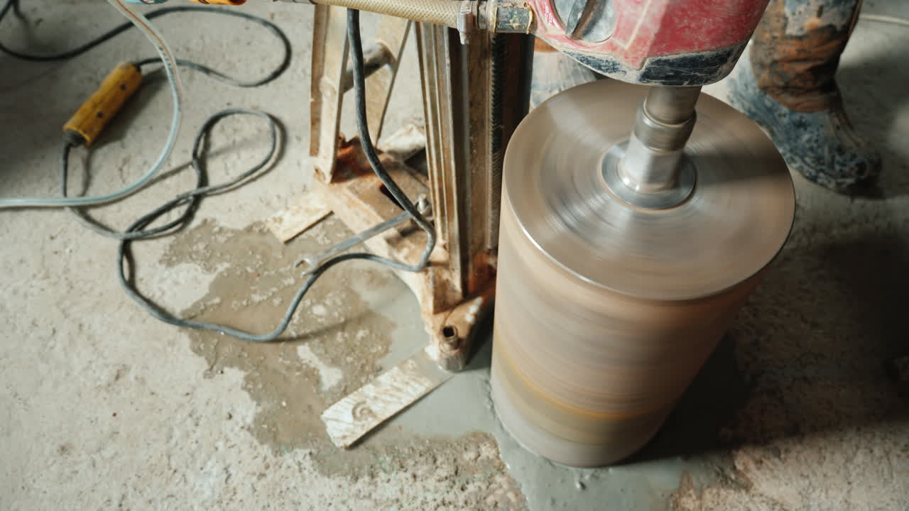 el potente taladro con punta de diamante perfora agujeros para hacer comunicaciones en la casa