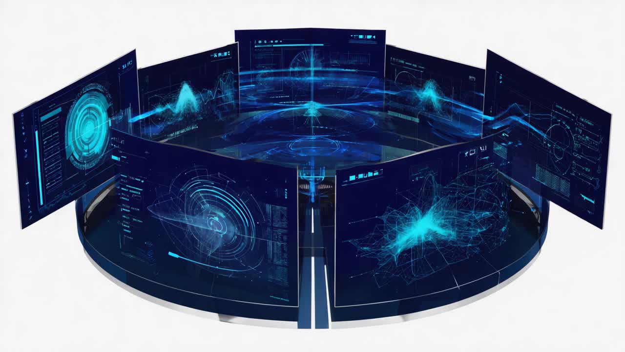 Futuristic High Tech Control Room with Data Visualization