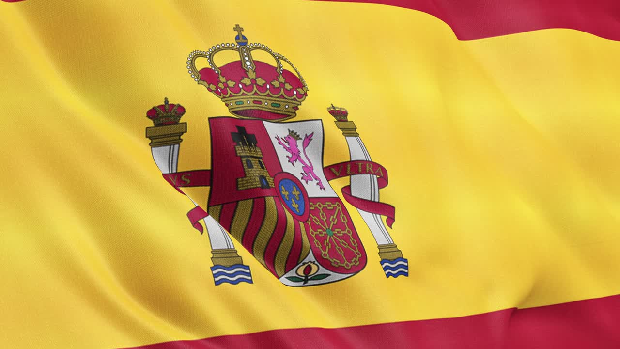 Spain flag waving animation closeup