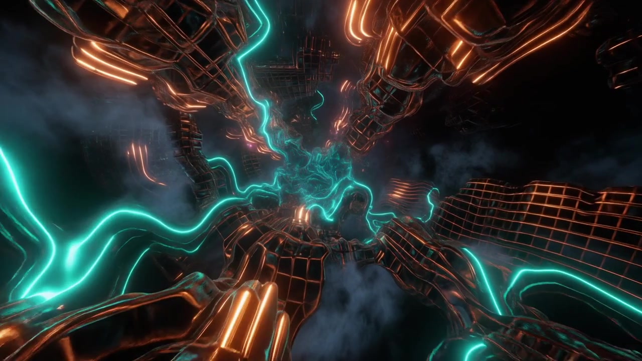 Abstract 3D Tunnel with Glowing Neon Energy Streams