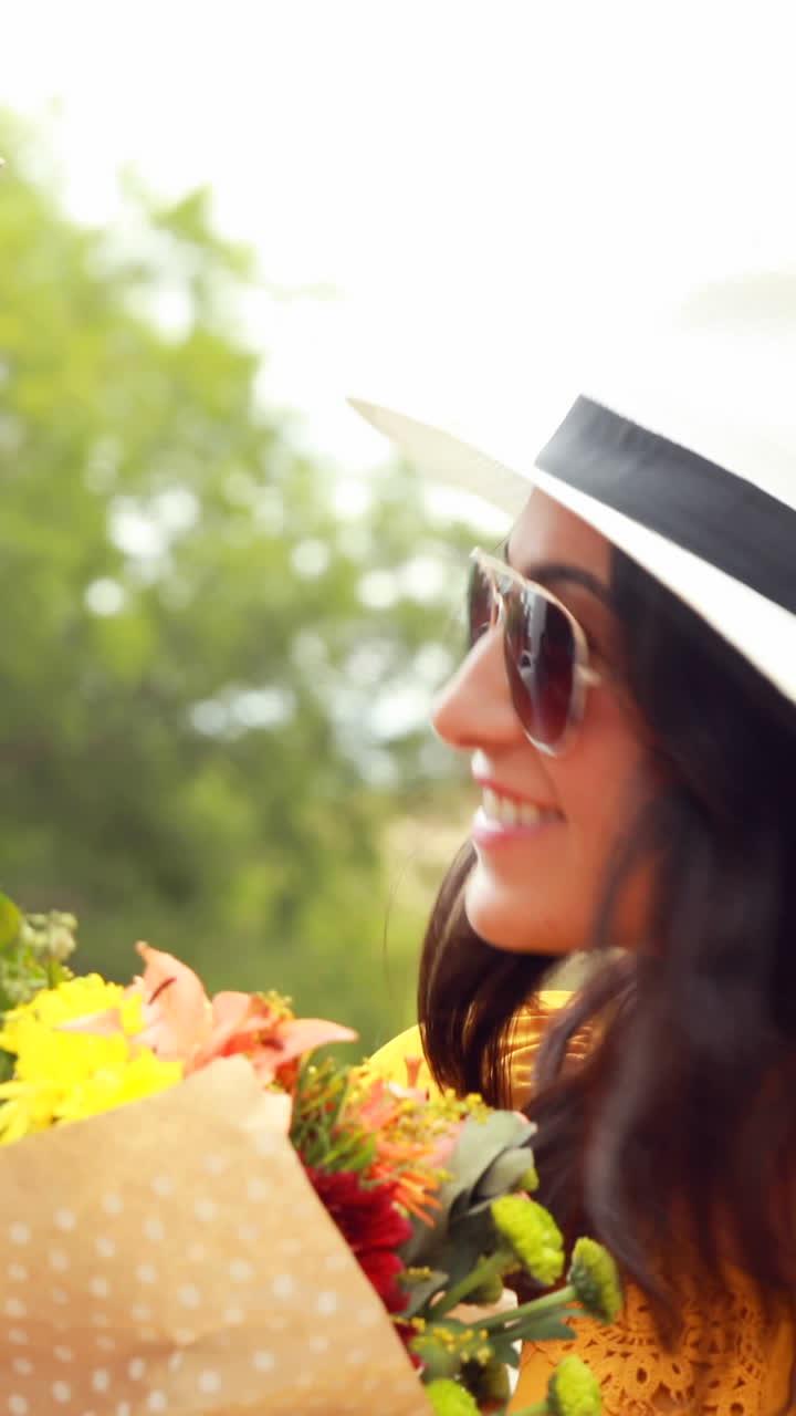 pareja sonriente con flores