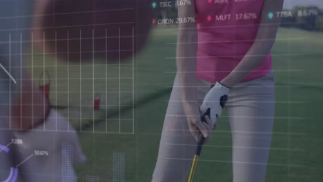 animación del procesamiento de datos sobre una jugadora de golf caucásica