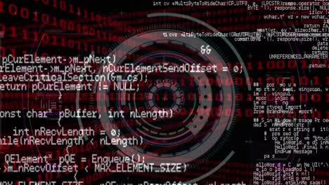 animation of computer language over circles against binary codes on black background