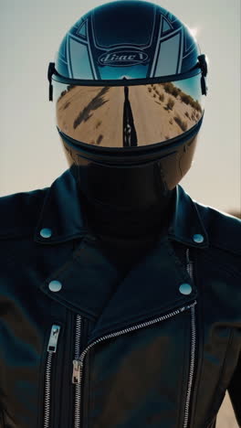 motorcycle rider in desert landscape