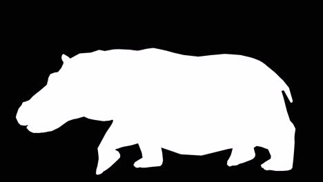 a hippopotamus walking on black background with alpha channel included at the end of the video, 3d animation, side view, animated animals, seamless loop animation