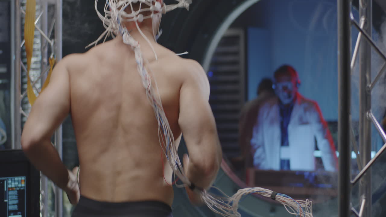 Athlete undergoing scientific exercise research in a laboratory setting.