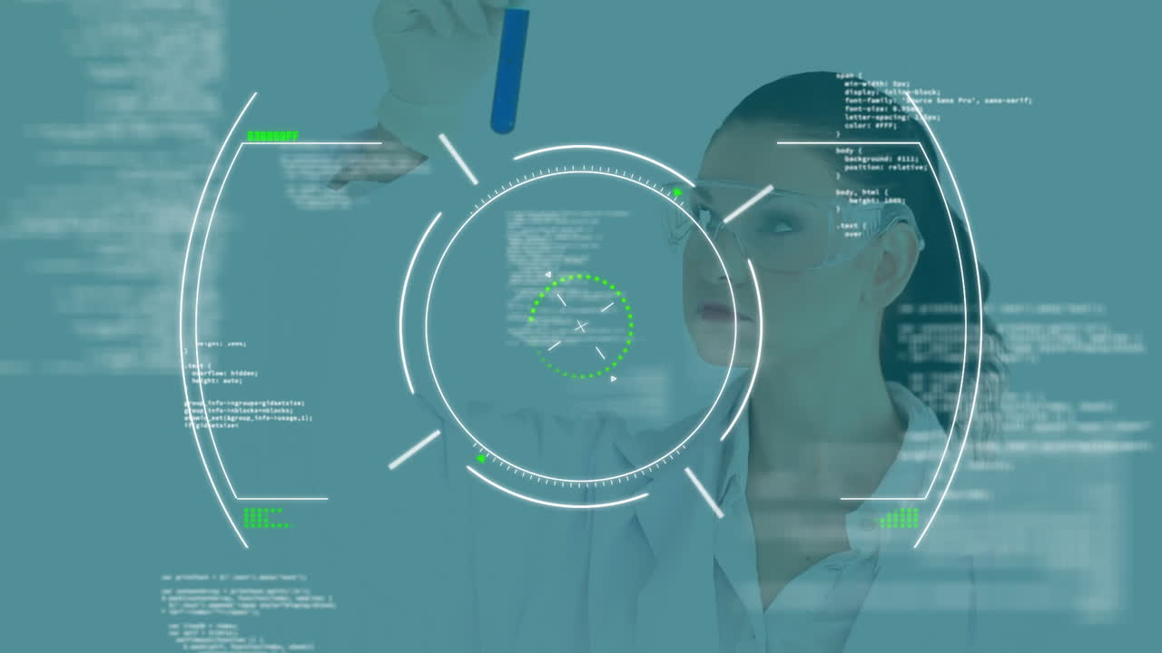 실험관 검사 과학자, 데이터 처리 애니메이션 실험실 장면