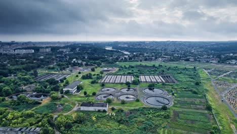 aerial top view of sewage treatment plant