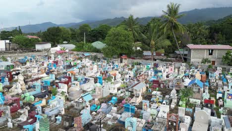 aerial view of a colorful cemetery