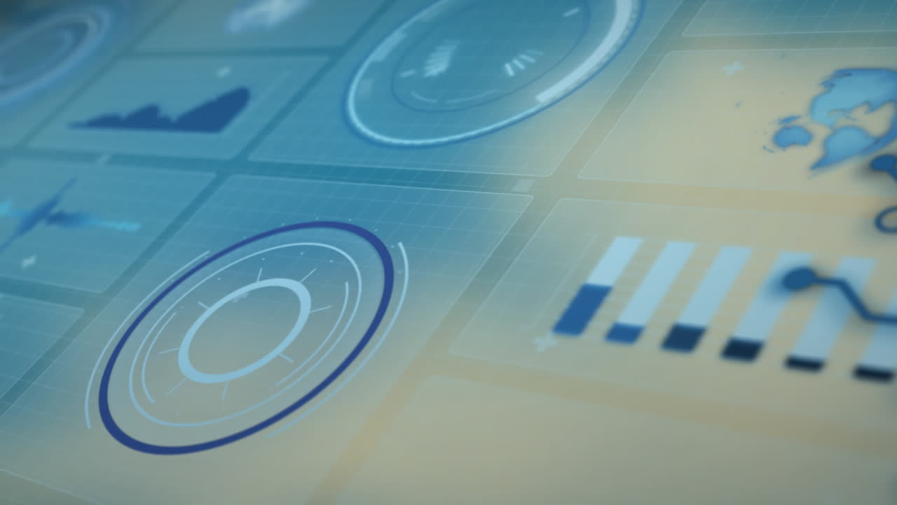 animación de la interfaz con procesamiento de datos contra un fondo de gradiente azul