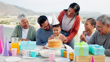 happy family, birthday and applause for cake