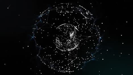 animación de una red ligera de conexiones que gira sobre un fondo negro